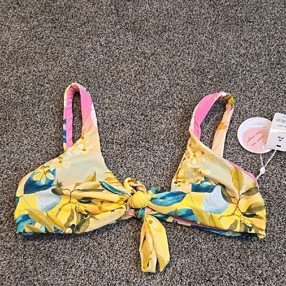 NWY PQ Women Floral Bikini Top with Knot Detail Reversible Drew Knot M